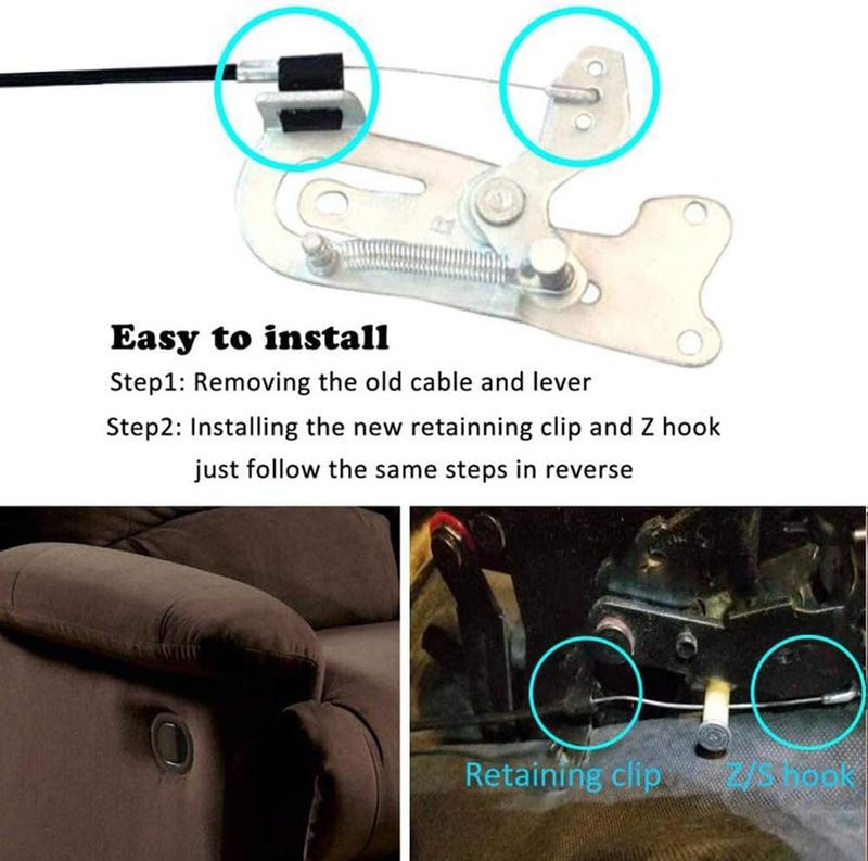 ttmagic Universal Heavy-Duty Metal Sofa Chair Recliner Release Pull Handle Replacement Parts with Cable, Fits Ashley, Lazy Boy and Most Recliner Sofa Brand, Recliner Handle Size 3" x 3.5" - Image 5